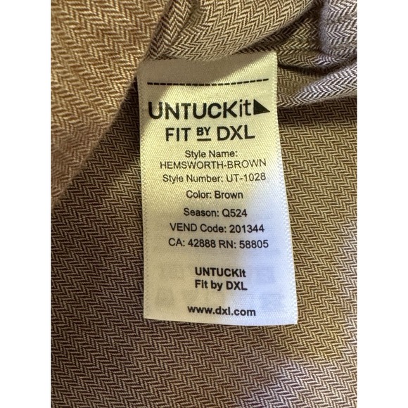 UNTUCKit Fit By DXL Men's 3XL Shirt Brown Cotton Herringbone Long Sleeve Casual - Picture 8 of 9